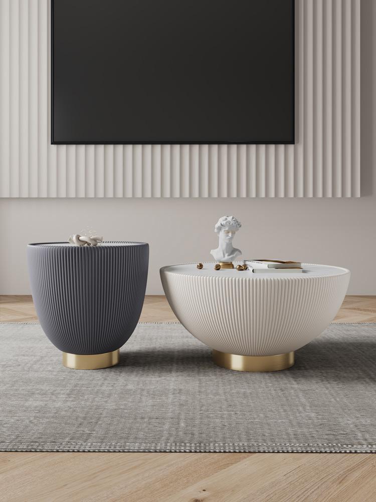 Manhattan Comfort - 2-Piece Anderson Leatherette Coffee Table and End Table 2.0 with Stainless Steel Legs in Cream Grey - 2-AT01-CRGY veiw 10
