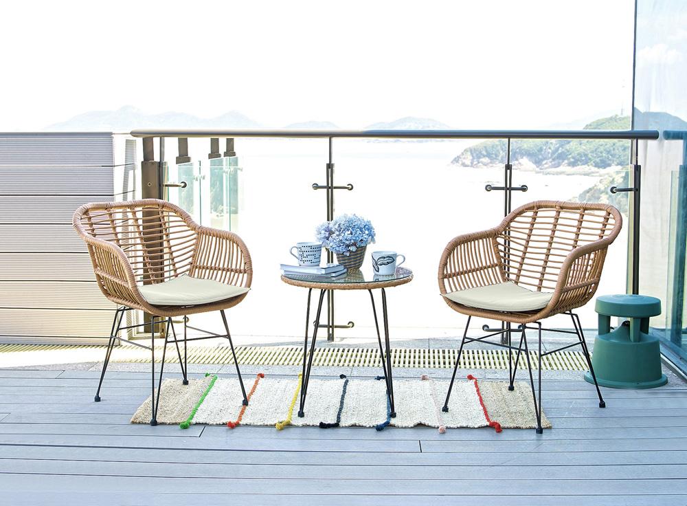 Manhattan Comfort - 3-Piece Antibes 1.0 Polyester Patio 2- Person Seating Group with End Table with Iron Steel Legs in Tan and Cream - OD-CV010-CR veiw 10