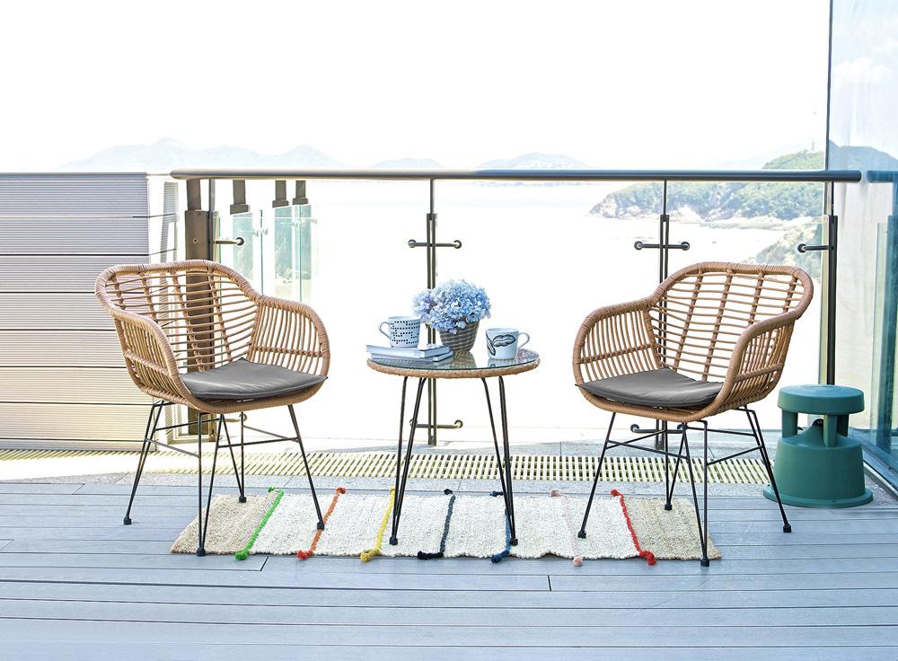 Manhattan Comfort - 3-Piece Antibes 1.0 Polyester Patio 2- Person Seating Group with End Table with Iron Steel Legs in Tan and Grey - OD-CV010-GY veiw 9