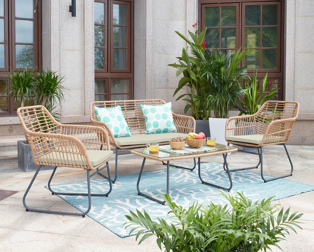 Manhattan Comfort - 4-Piece Antibes 2.0 Polyester Patio 4- Person Conversation Set with Coffee Table with Iron Steel Legs in Tan and Cream - OD-CV011-CR veiw 11