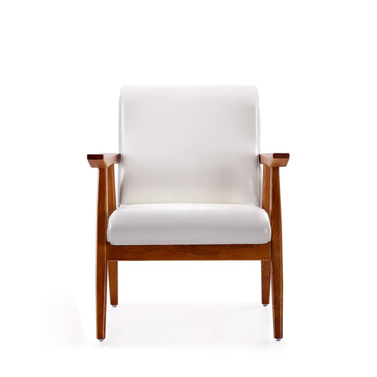 Manhattan Comfort - ArchDuke Faux Leather Accent Chair with Beech Wood Legs in White and Amber - AC001-WH veiw 2