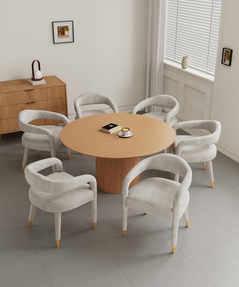Manhattan Comfort - 7-Piece Aspen and Hathaway Tweed Dining with Dining Armchair - Gold Stainless SteelDining Table - American Solid Ash Wood Legs in Gold DustNature - 6-DT05DC093AR-NASL veiw 10