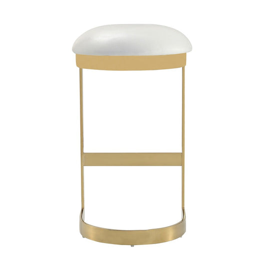 Manhattan Comfort - Aura Faux Leather Bar Stool with Stainless Steel Legs in White and Polished Brass - BS006-WH veiw 2