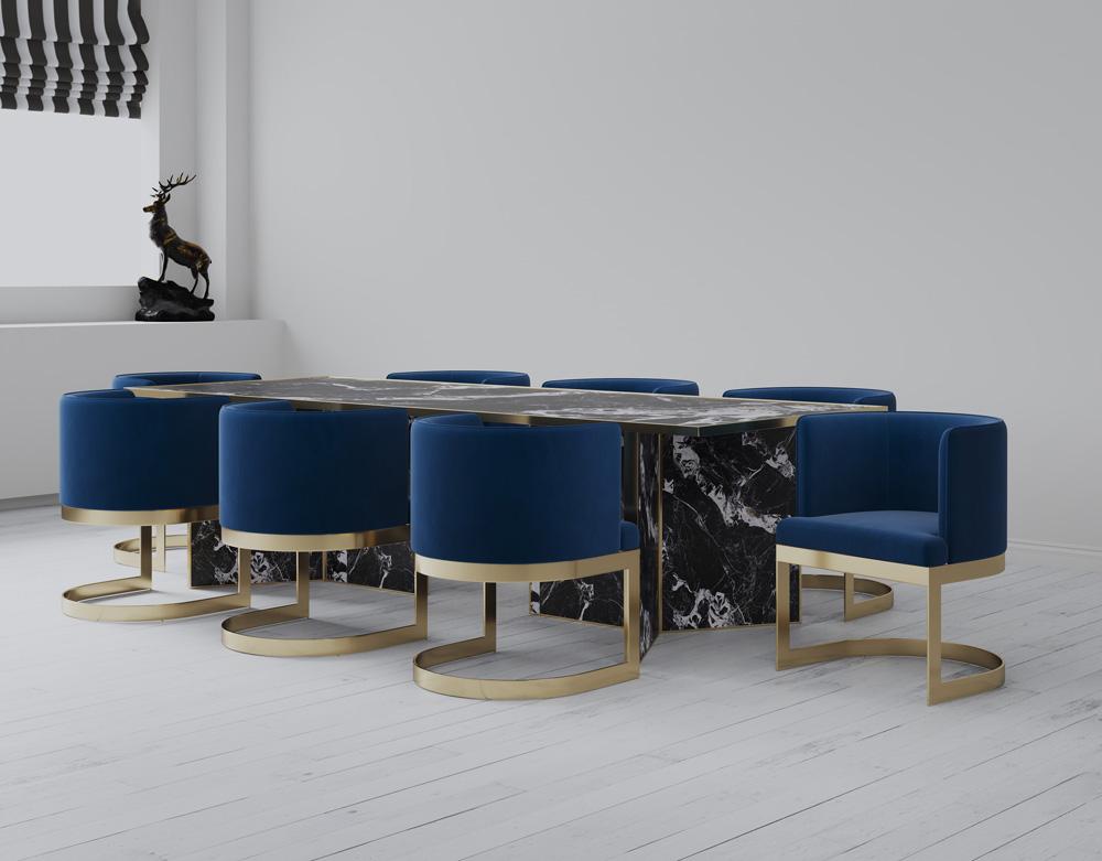 Manhattan Comfort - Aura Velvet Dining Chair with Stainless Steel Legs in Royal Blue and Polished Brass - DC026-BL veiw 6