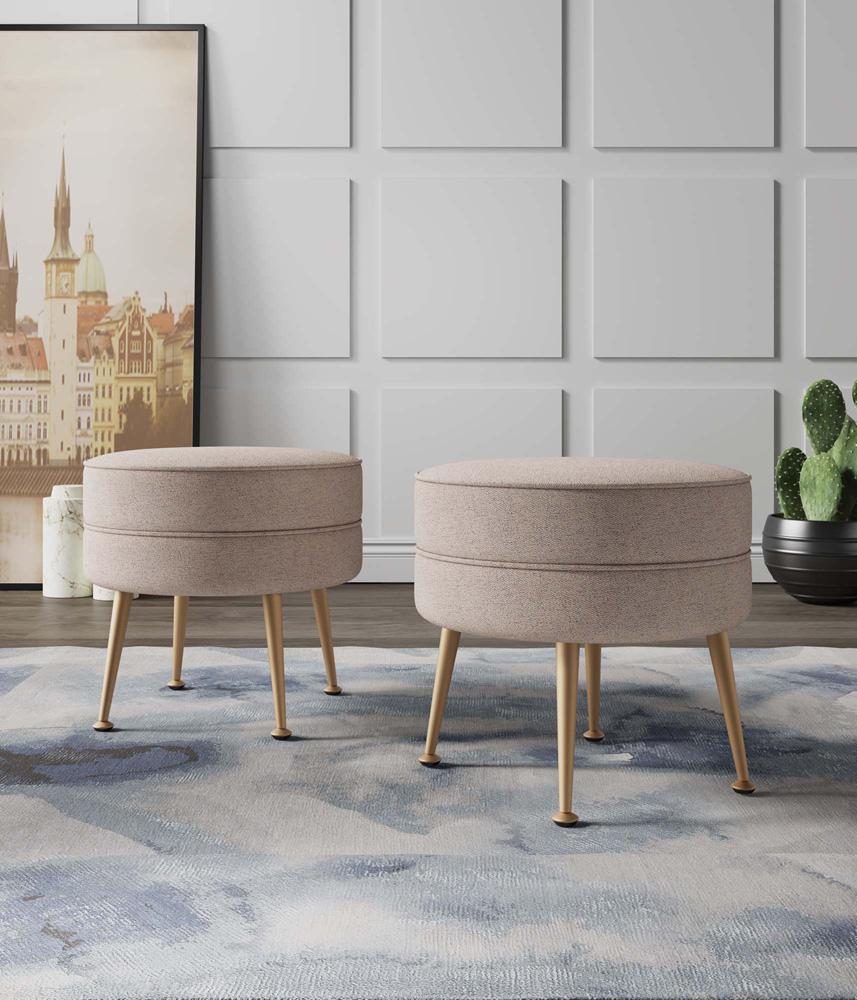 Manhattan Comfort - Bailey Woven Polyester Blend Ottoman with Stainless Steel Legs in Oatmeal - Set of 2, Gold Chromed - 2-OT003-OT veiw 8