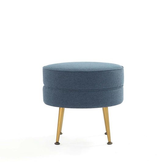 Manhattan Comfort - Bailey Woven Polyester Blend Ottoman with Stainless Steel Legs in Blue, Gold Chromed - OT003-BL veiw 2