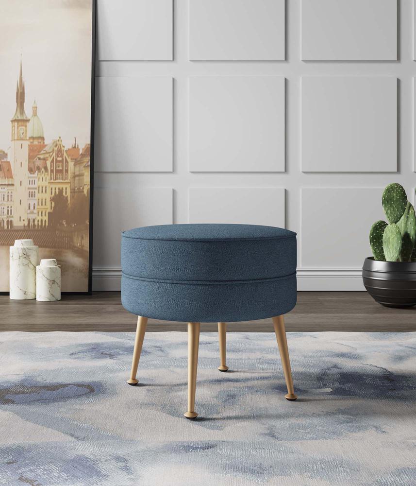 Manhattan Comfort - Bailey Woven Polyester Blend Ottoman with Stainless Steel Legs in Blue, Gold Chromed - OT003-BL veiw 8