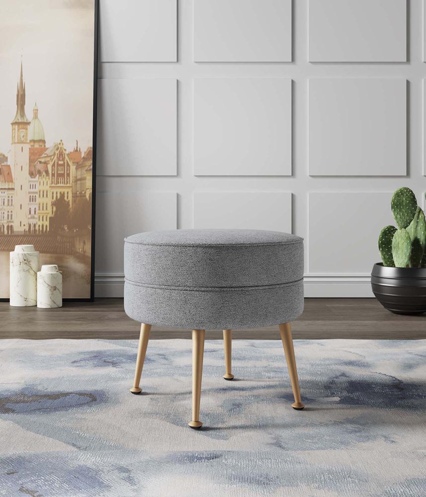 Manhattan Comfort - Bailey Woven Polyester Blend Ottoman with Stainless Steel Legs in Grey, Gold Chromed - OT003-GY veiw 8
