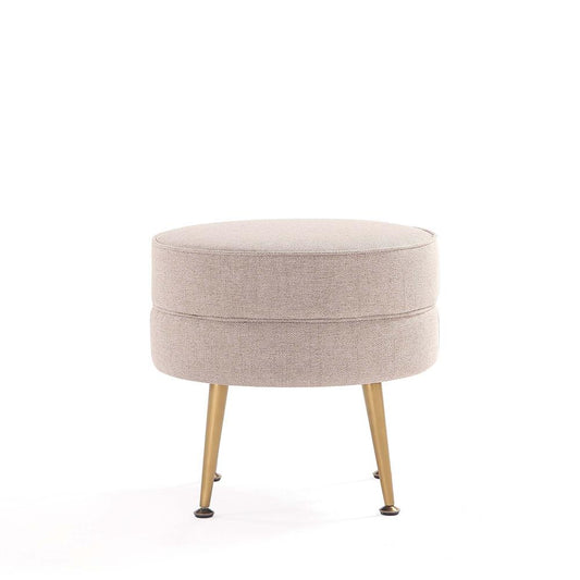 Manhattan Comfort - Bailey Woven Polyester Blend Ottoman with Stainless Steel Legs in Oatmeal , Gold Chromed - OT003-OT veiw 2