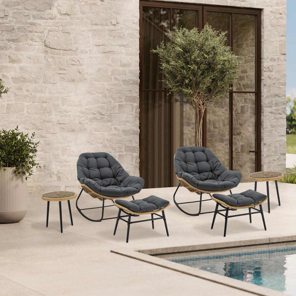 Manhattan Comfort - 6-Piece Benson Polyester Patio Rocking Chair with Steel Legs in Grey - 2-OD-CV024-GY veiw 10