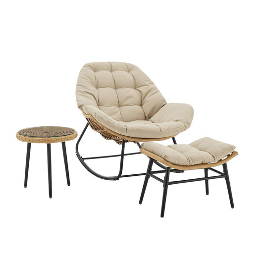 Manhattan Comfort - 3-Piece Benson Polyester Patio Rocking Chair with Steel Legs in Cream - OD-CV024-CR veiw 2