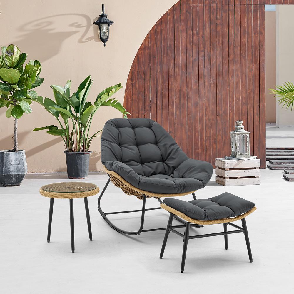 Manhattan Comfort - 3-Piece Benson Polyester Patio Rocking Chair with Steel Legs in Grey - OD-CV024-GY veiw 10