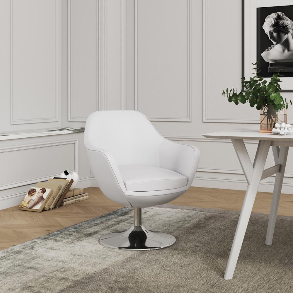 Manhattan Comfort - Caisson Faux Leather Accent Chair with Metal Legs in White and Polished Chrome - AC028-WH veiw 3