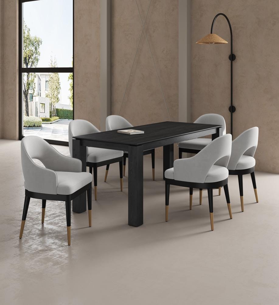 Manhattan Comfort - 7-Piece Carrington and Rockaway Velvet Dining with Dining Armchair - Gold Stainless SteelDining Table - American Solid Ash Wood Legs in Light GreyBlack - 6-DT02DC089AR-BKLG veiw 10