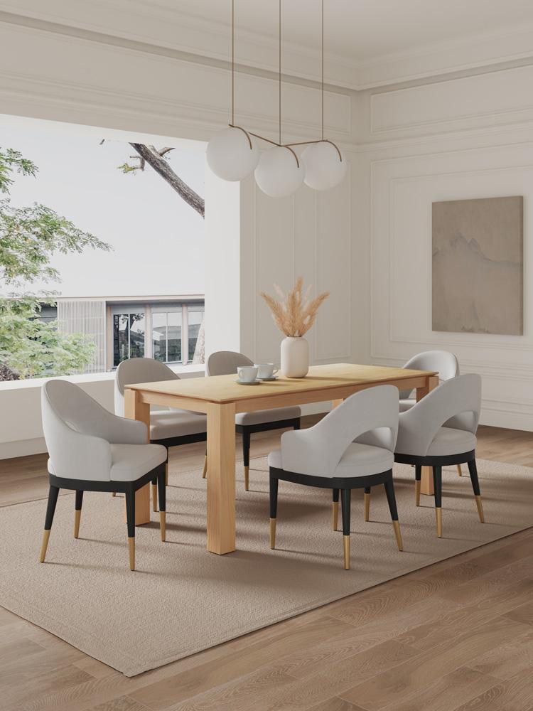 Manhattan Comfort - 7-Piece Carrington and Rockaway Velvet Dining with Dining Armchair - Gold Stainless SteelDining Table - American Solid Ash Wood Legs in Light GreyNature - 6-DT02DC089AR-NALG veiw 10