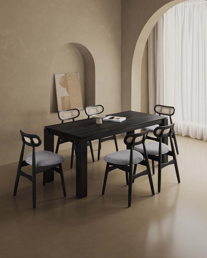 Manhattan Comfort - 7-Piece Colbert and Rockaway Woven Polycotton Dining with Dining Chair - American Ash WoodDining Table - American Solid Ash Wood Legs in Black and GreyBlack - 6-DT02DCCA02-GY veiw 10
