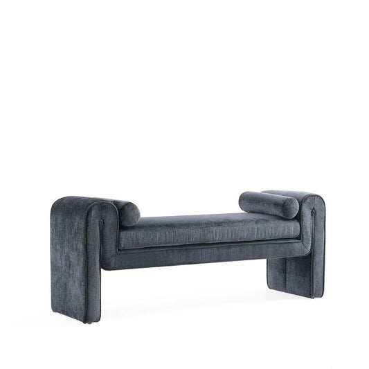 Manhattan Comfort - Concord Chenille Bench with Wood with Fabric Upholstery Legs in Black - BE001-BK veiw 2