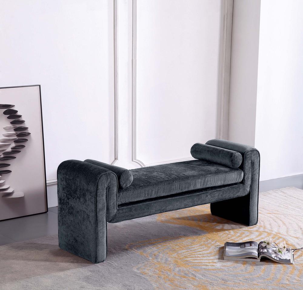 Manhattan Comfort - Concord Chenille Bench with Wood with Fabric Upholstery Legs in Black - BE001-BK veiw 8