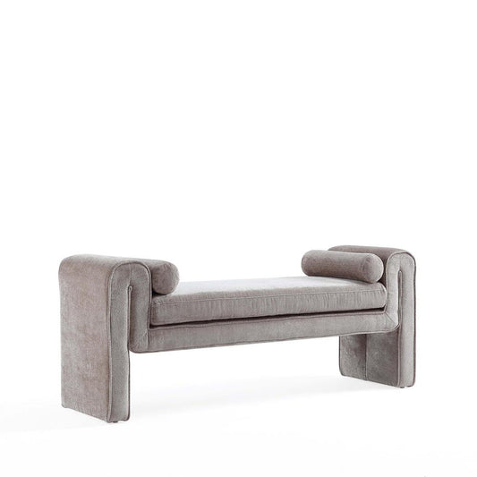 Manhattan Comfort - Concord Chenille Bench with Wood with Fabric Upholstery Legs in Dove - BE001-DO veiw 2