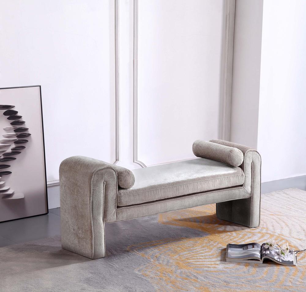 Manhattan Comfort - Concord Chenille Bench with Wood with Fabric Upholstery Legs in Dove - BE001-DO veiw 8