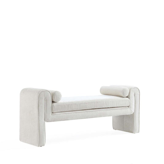 Manhattan Comfort - Concord Chenille Bench with Wood with Fabric Upholstery Legs in Ivory - BE001-IV veiw 2