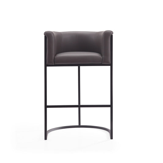 Manhattan Comfort - Cosmopolitan Faux Leather Bar Stool with Metal Legs in Pebble and Black - Set of 3 - 3-BS015-PE veiw 2