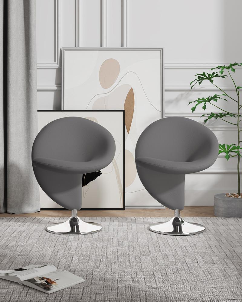 Manhattan Comfort - Curl Wool Blend Accent Chair with Metal Legs in Grey and Polished Chrome - Set of 2 - 2-AC040-GY veiw 5