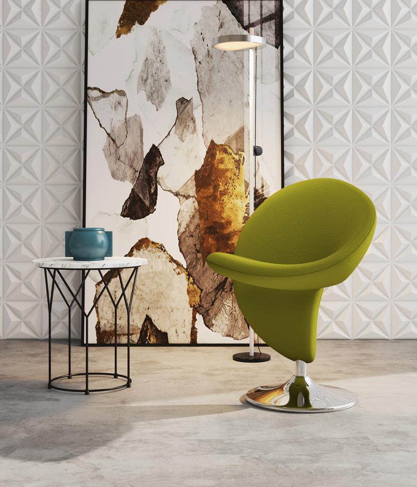 Manhattan Comfort - Curl Wool Blend Accent Chair with Metal Legs in Green and Polished Chrome - AC040-GR veiw 4