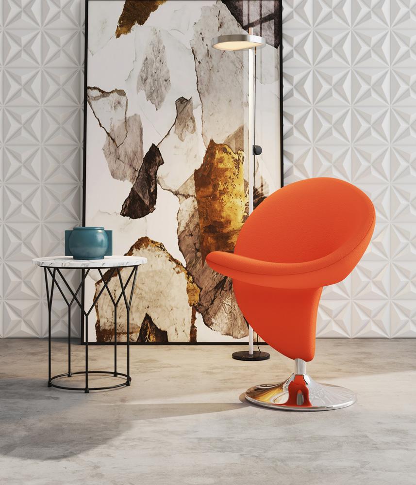 Manhattan Comfort - Curl Wool Blend Accent Chair with Metal Legs in Orange and Polished Chrome - AC040-OR veiw 5