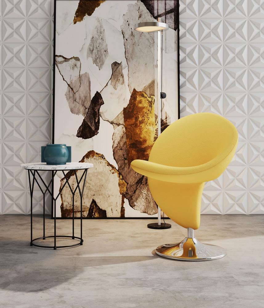 Manhattan Comfort - Curl Wool Blend Accent Chair with Metal Legs in Yellow and Polished Chrome - AC040-YL veiw 4