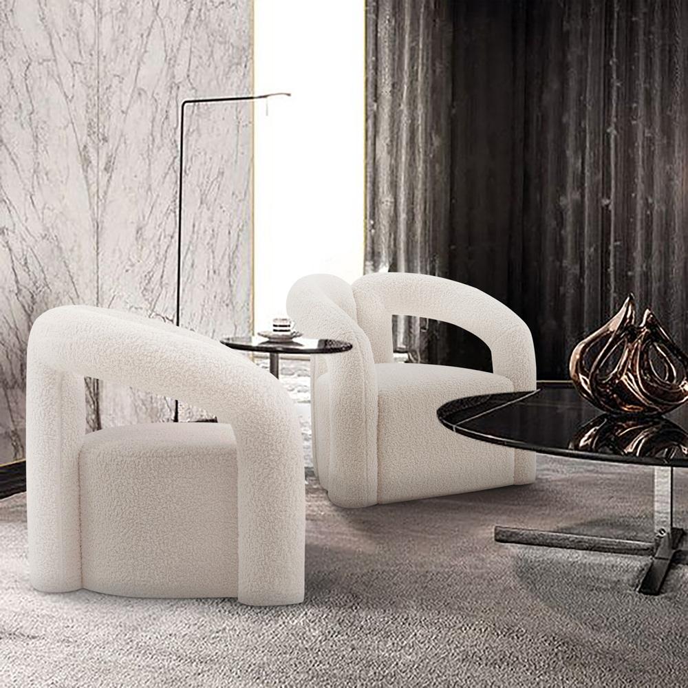 Manhattan Comfort - Darian Boucle Accent Chair with Pine Wood Legs in Cream - Set of 2 - 2-AC061-CR veiw 7