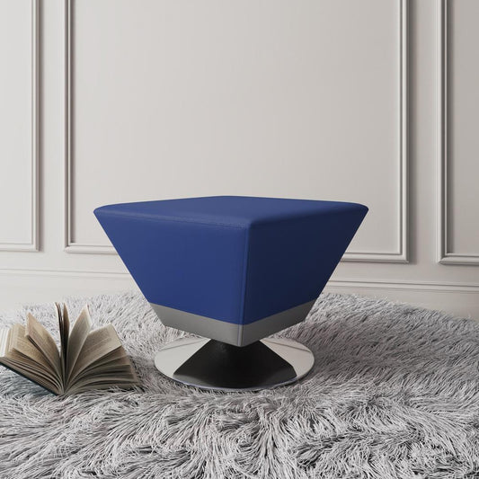 Manhattan Comfort - Diamond Faux Leather Ottoman with Metal Legs in Blue and Polished Chrome - OT002-BL veiw 2