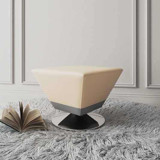 Manhattan Comfort - Diamond Faux Leather Ottoman with Metal Legs in Tan and Polished Chrome - OT002-TN veiw 2