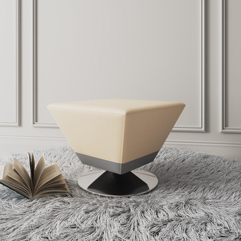 Manhattan Comfort - Diamond Faux Leather Ottoman with Metal Legs in Tan and Polished Chrome - OT002-TN veiw 2