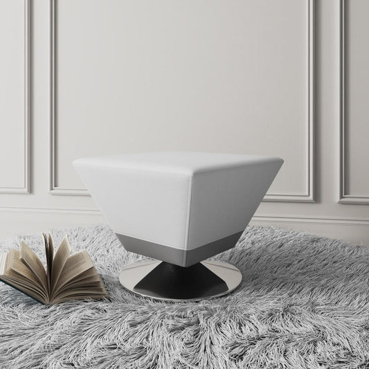 Manhattan Comfort - Diamond Faux Leather Ottoman with Metal Legs in White and Polished Chrome - OT002-WH veiw 2