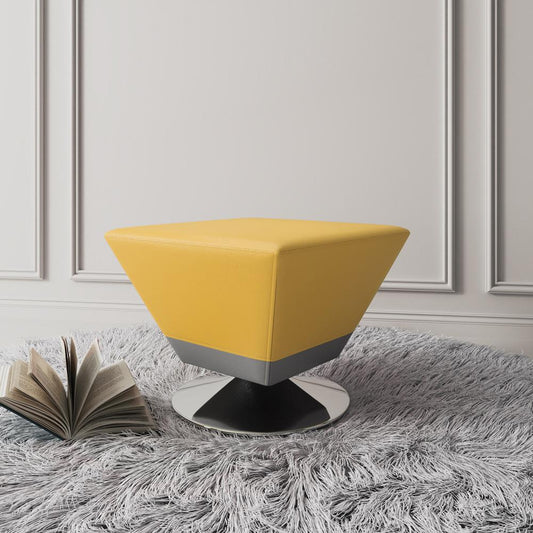 Manhattan Comfort - Diamond Faux Leather Ottoman with Metal Legs in Yellow and Polished Chrome - OT002-YL veiw 2