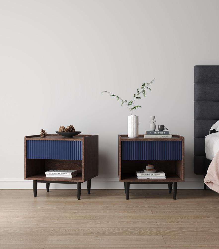 Manhattan Comfort - Duane Nightstand with 2 Full Extension Drawers in Dark Brown and Navy Blue - Set of 2 - 2-NS-10GLF-NB veiw 8