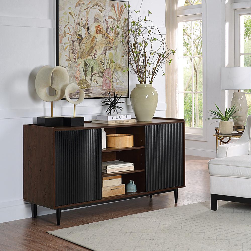 Manhattan Comfort - Duane Sideboard with 7 Adjustable Shelves in Dark Brown and Black - SB-9GLF-BK veiw 8