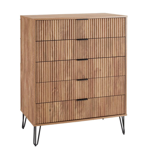 Manhattan Comfort - 3-Piece DUMBO Nightstand, Dresser, and 5-Drawer Tall Dresser in Golden Brown - 3-DB09-GB veiw 2
