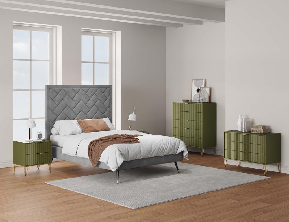 Manhattan Comfort - 3-Piece DUMBO Nightstand, Dresser, and 5-Drawer Tall Dresser in Olive Green - 3-DB09-OG veiw 10