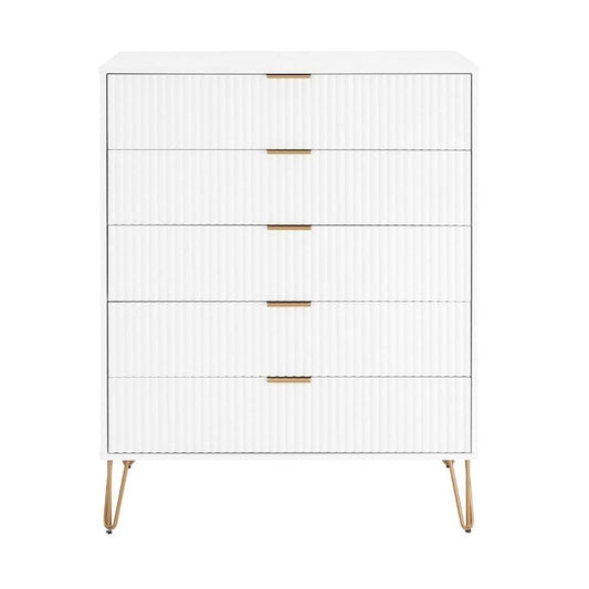 Manhattan Comfort - 3-Piece DUMBO Nightstand, Dresser, and 5-Drawer Tall Dresser in White - 3-DB09-WH veiw 2
