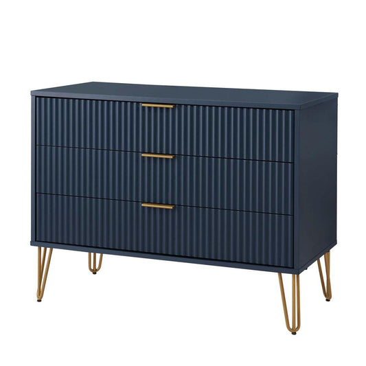 Manhattan Comfort - DUMBO Dresser with 3 Full Extension Drawers in Midnight Blue - DR001-MB veiw 2