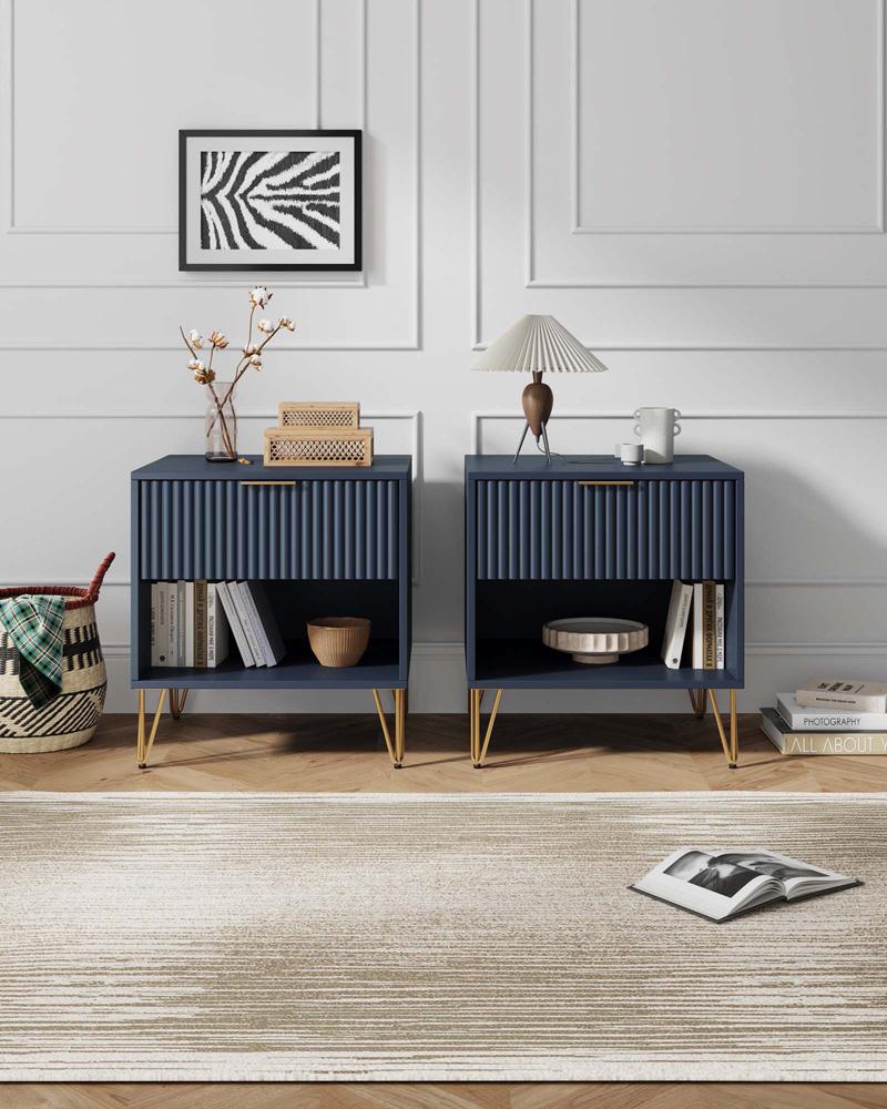 Manhattan Comfort - DUMBO Nightstand with 2 Full Extension Drawers in Midnight Blue - Set of 2 - 2-NS001-MB veiw 10