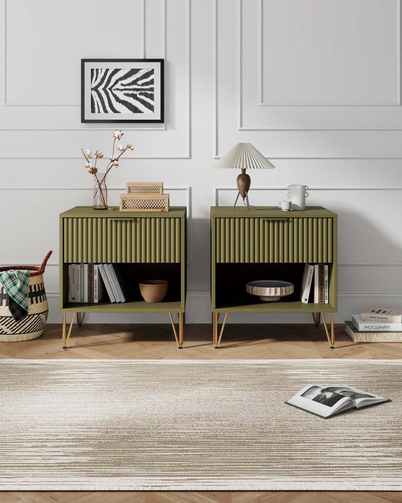 Manhattan Comfort - DUMBO Nightstand with 2 Full Extension Drawers in Olive Green - Set of 2 - 2-NS001-OG veiw 10