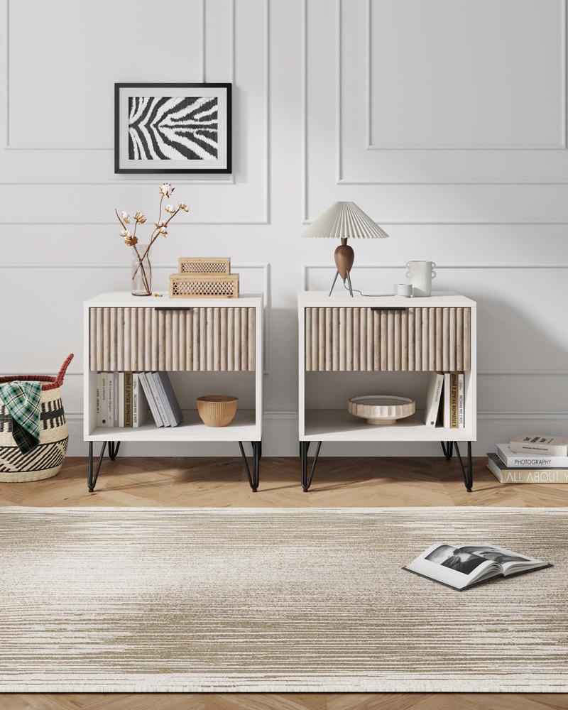 Manhattan Comfort - DUMBO Nightstand with 2 Full Extension Drawers in White and Rustic Grey - Set of 2 - 2-NS001-WG veiw 10