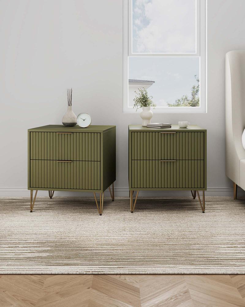 Manhattan Comfort - DUMBO Nightstand with 4 Full Extension Drawers in Olive Green - Set of 2 - 2-NS002-OG veiw 10