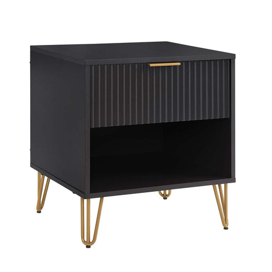 Manhattan Comfort - DUMBO Nightstand with 1 Full Extension Drawers in Black - NS001-BK veiw 2
