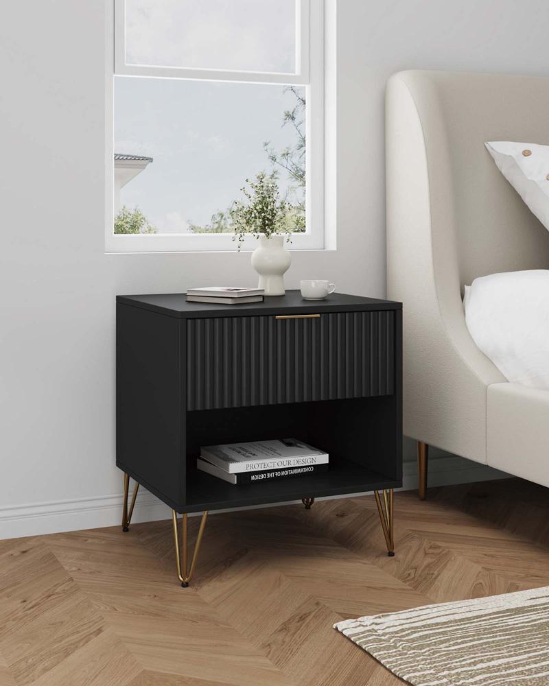 Manhattan Comfort - DUMBO Nightstand with 1 Full Extension Drawers in Black - NS001-BK veiw 10