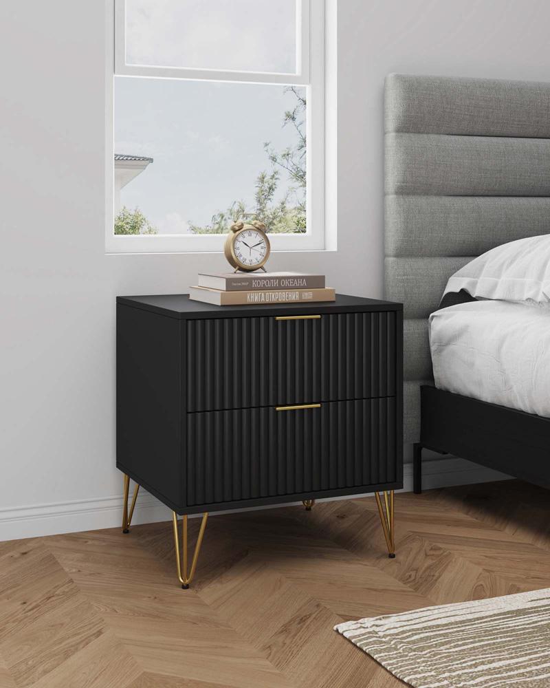 Manhattan Comfort - DUMBO Nightstand with 2 Full Extension Drawers in Black - NS002-BK veiw 10