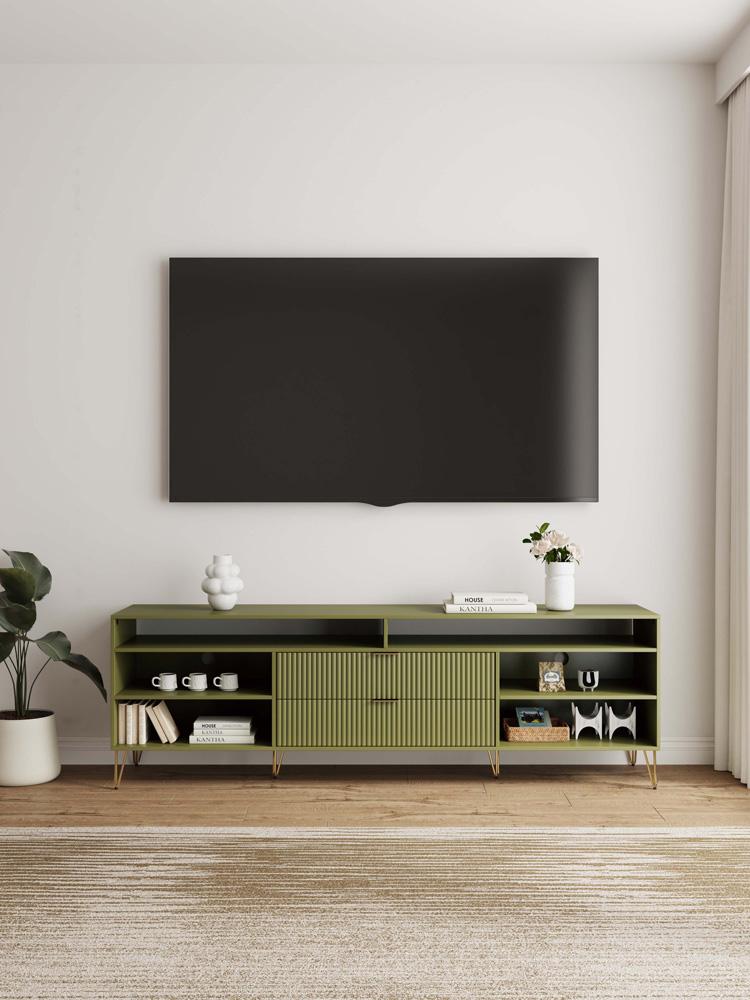 Manhattan Comfort - DUMBO 85W TV Stand with 2 Full Extension Drawers in Olive Green - TV002-OG veiw 10
